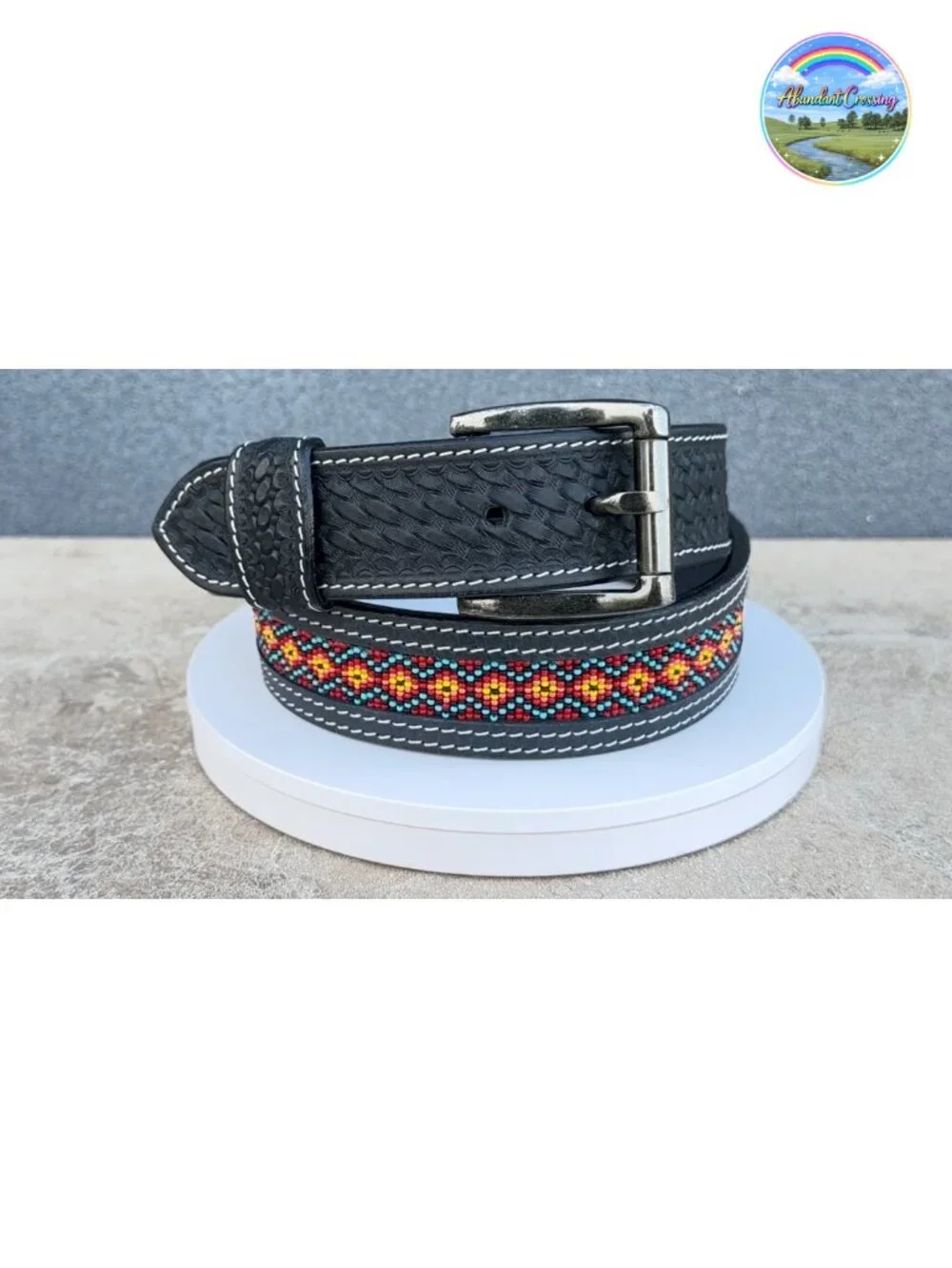 Full Grain Leather Western Belt Men Handmade Beaded Tooled Cowboy Belt 1.5 in